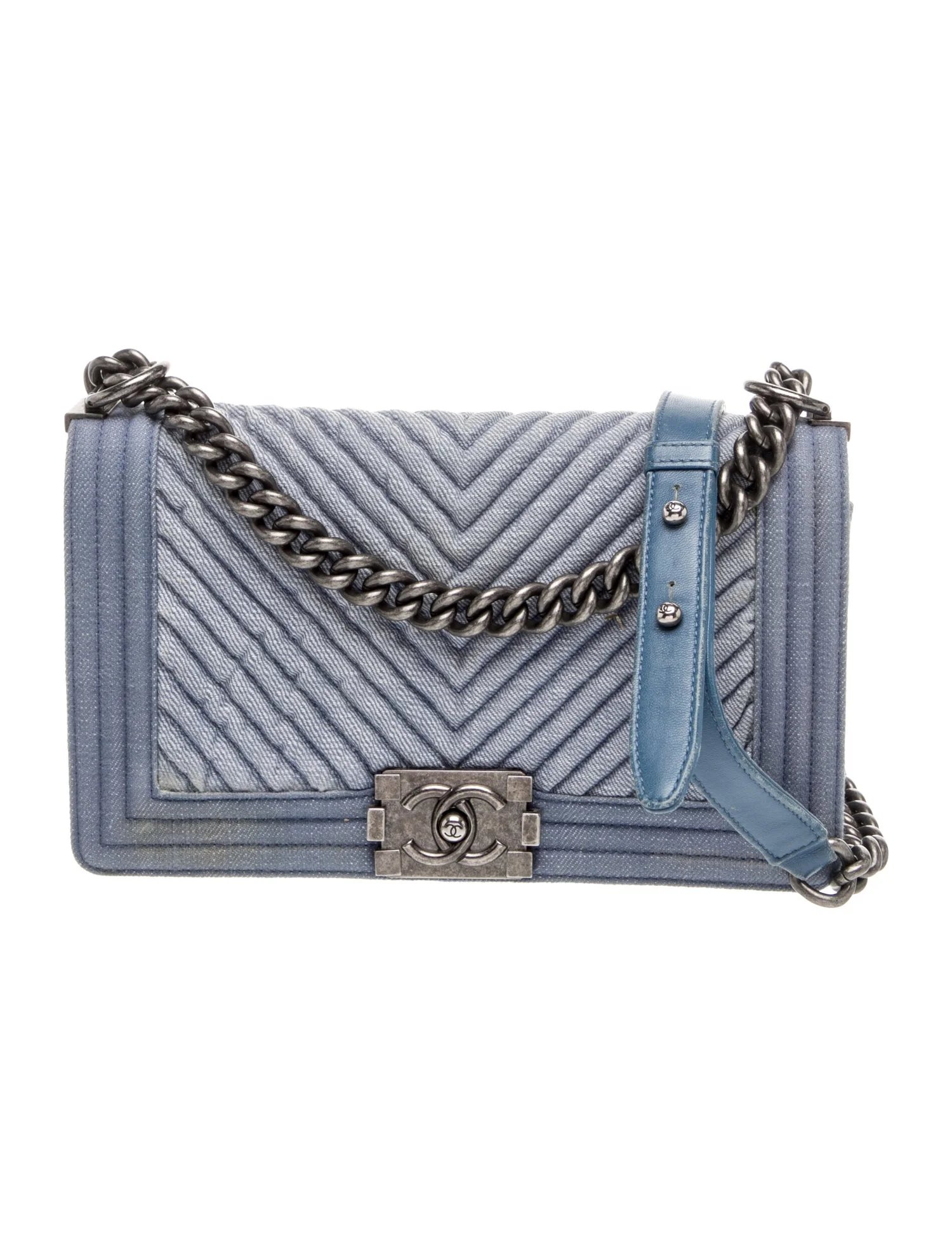 Denim Chevron Medium Boy Bag
