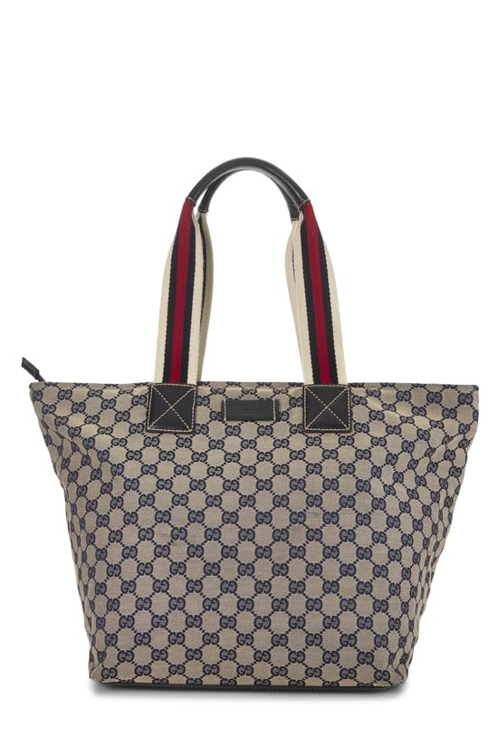 Navy GG Canvas Web Zip Tote