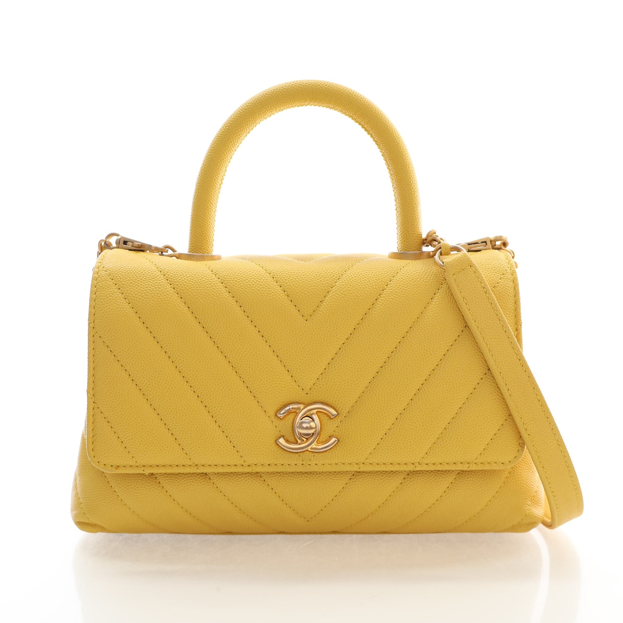 Chanel Small Caviar Chevron Coco Handle