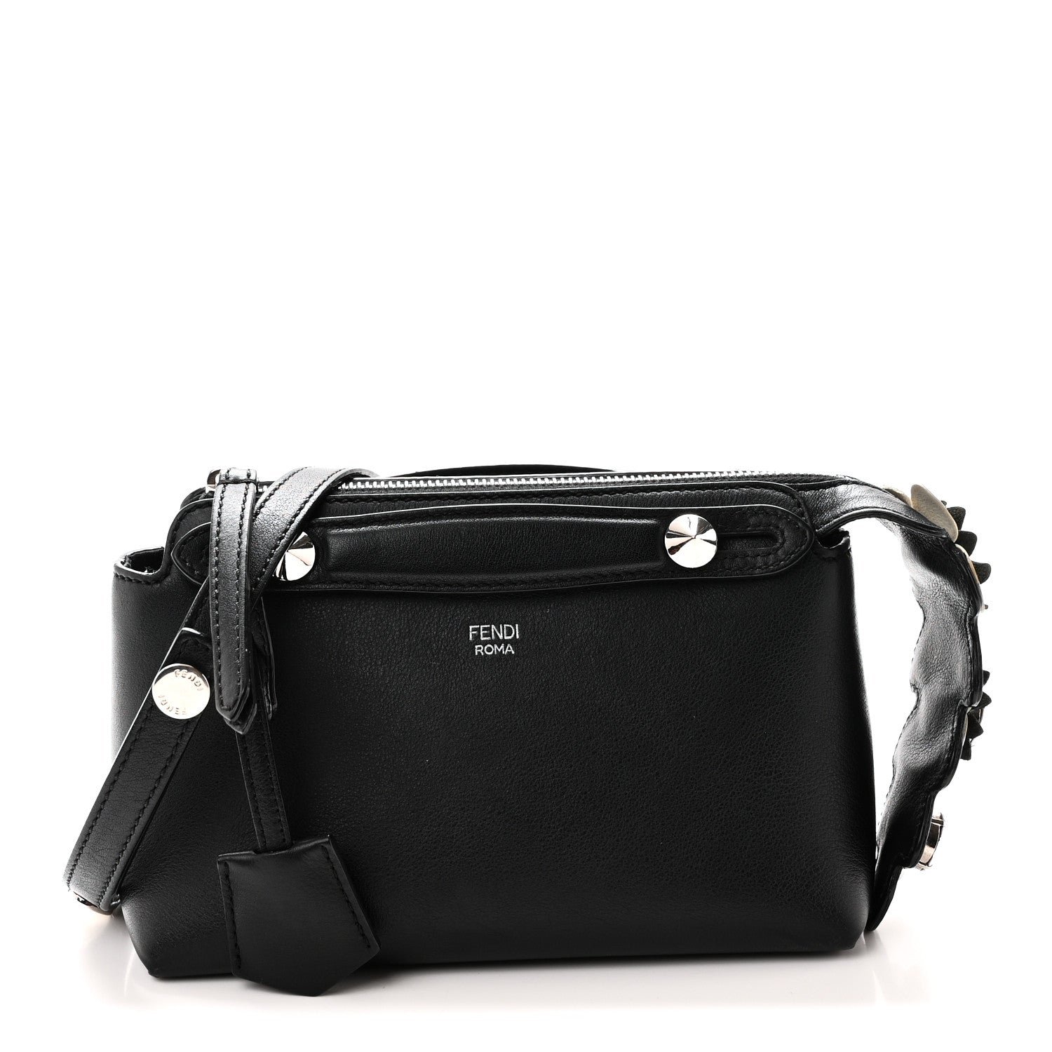 Fendi Shiny Nappa Crystal Croc Tail Mini By The Way Boston Bag Black Smoky Quartz