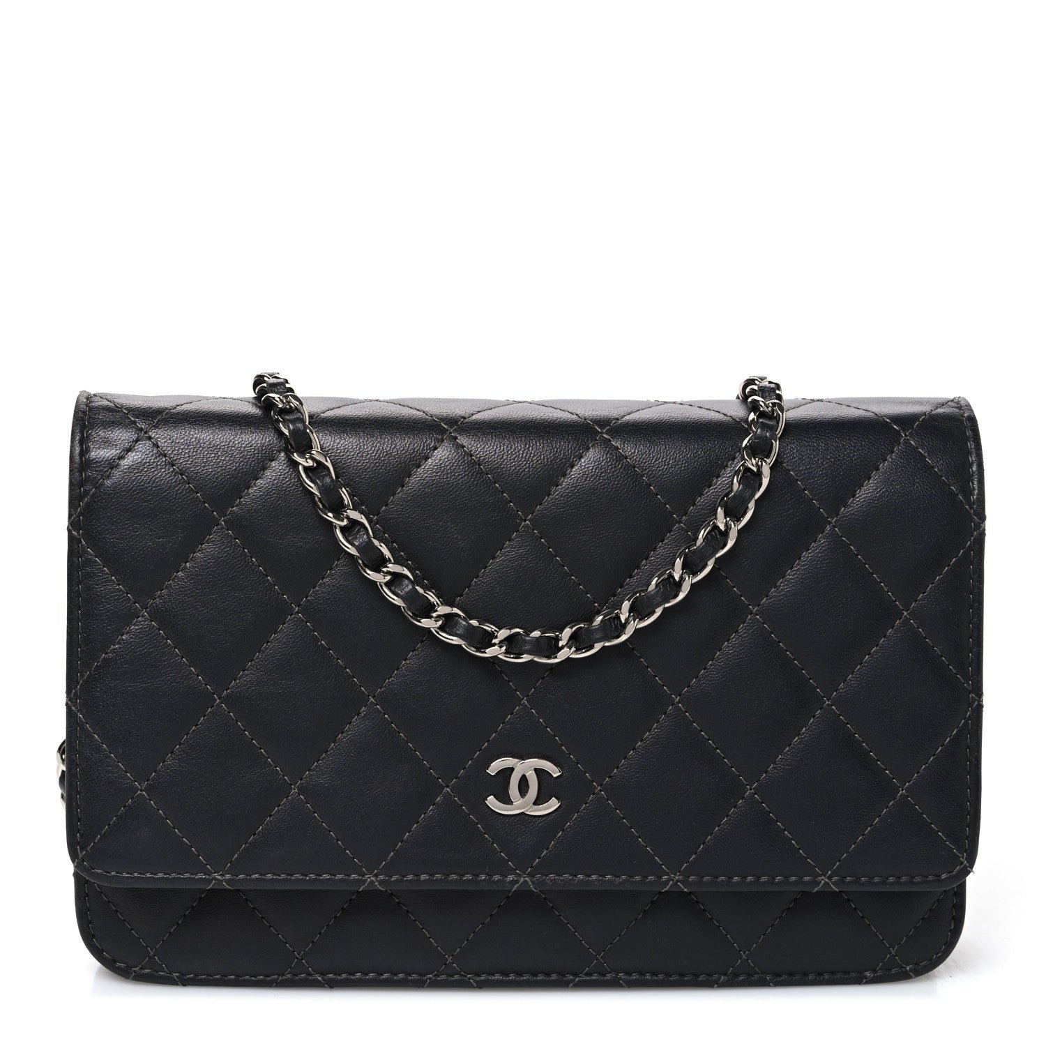Chanel Lambskin Quilted Wallet On Chain WOC Black