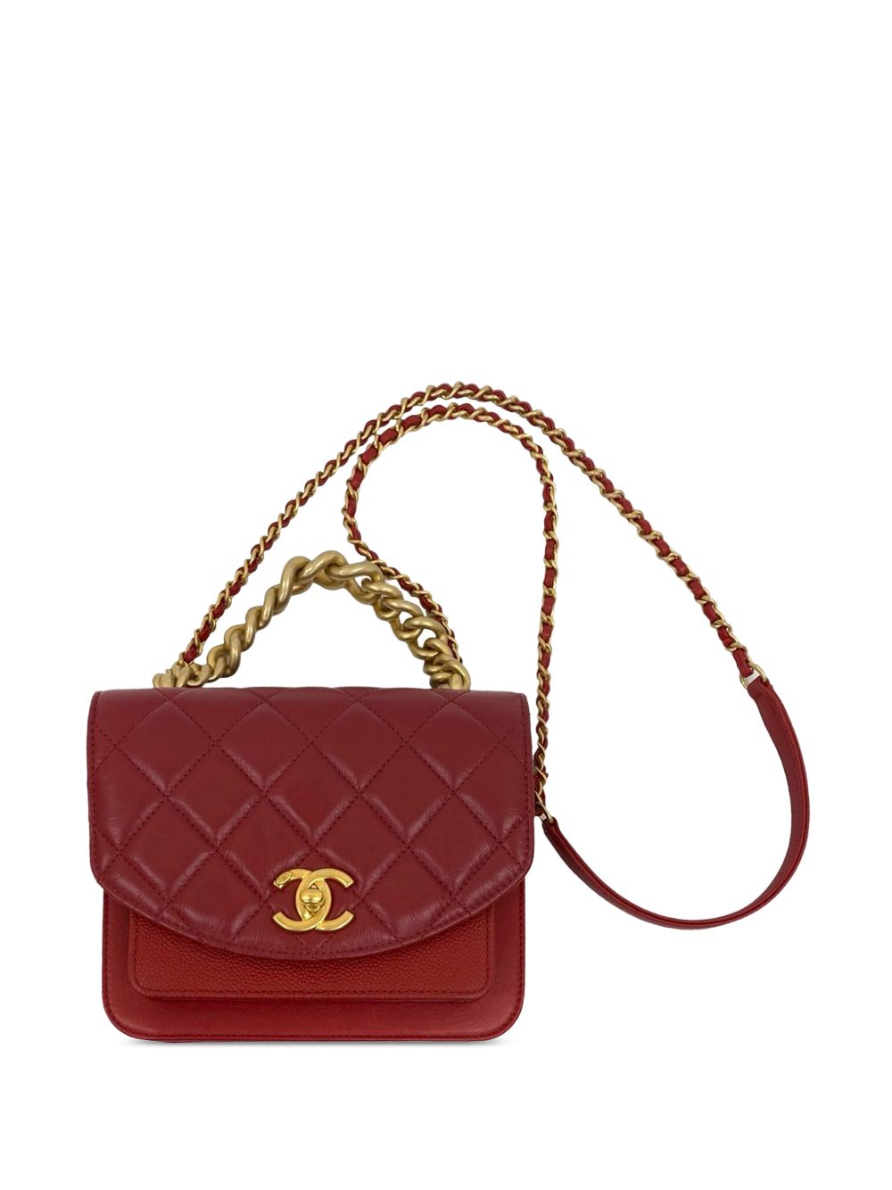 2019 Mini Quilted Calfskin and Caviar Chain Handle Flap satchel