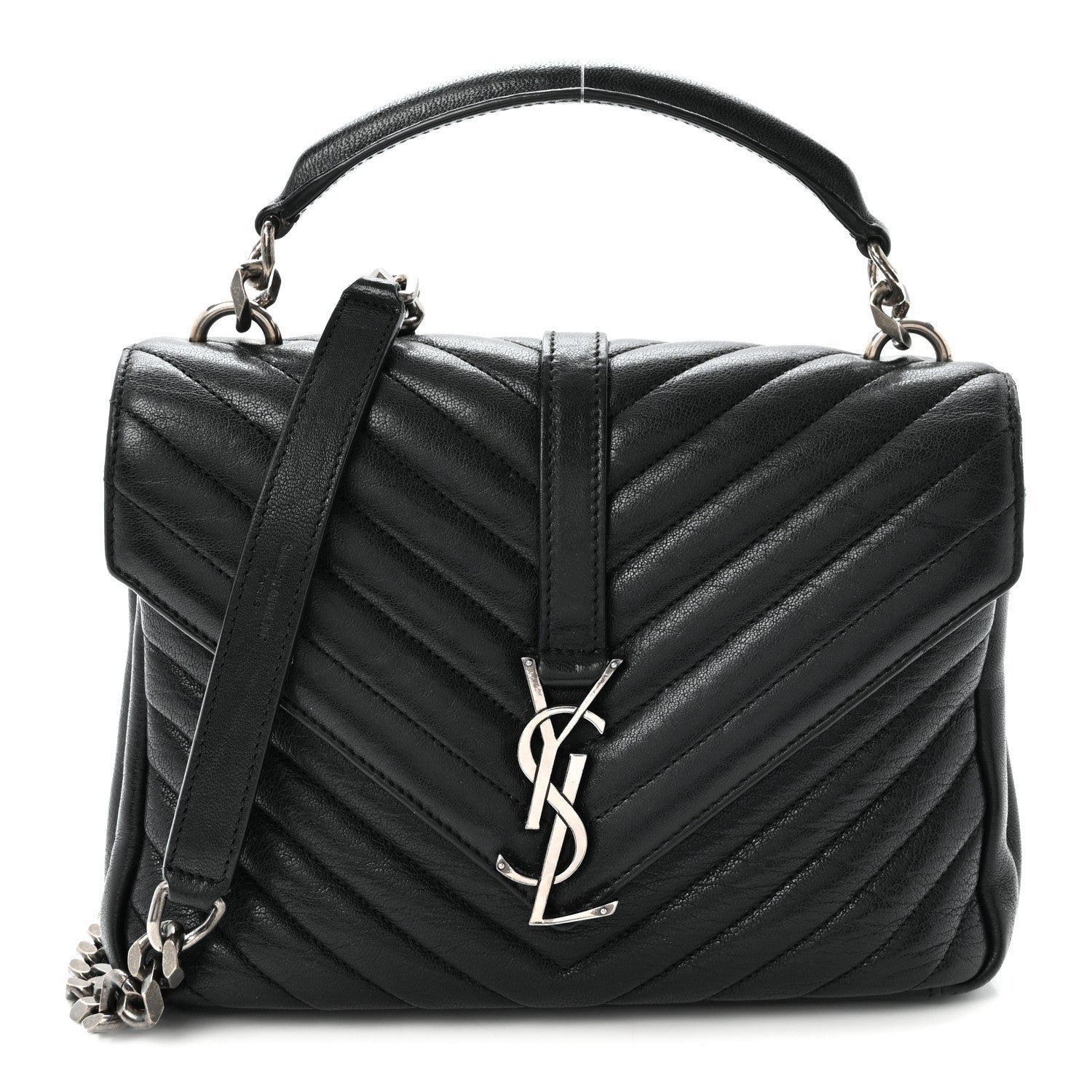 Saint Laurent Sheepskin Matelasse Chevron Monogram Medium College Bag Black