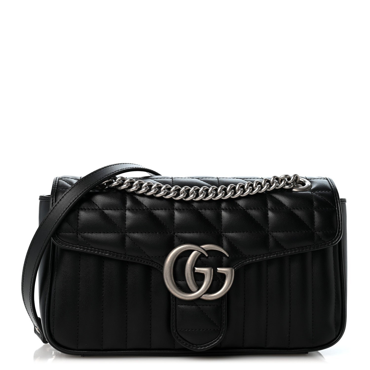 Gucci Calfskin Matelasse Aria Small GG Marmont Shoulder Bag Black