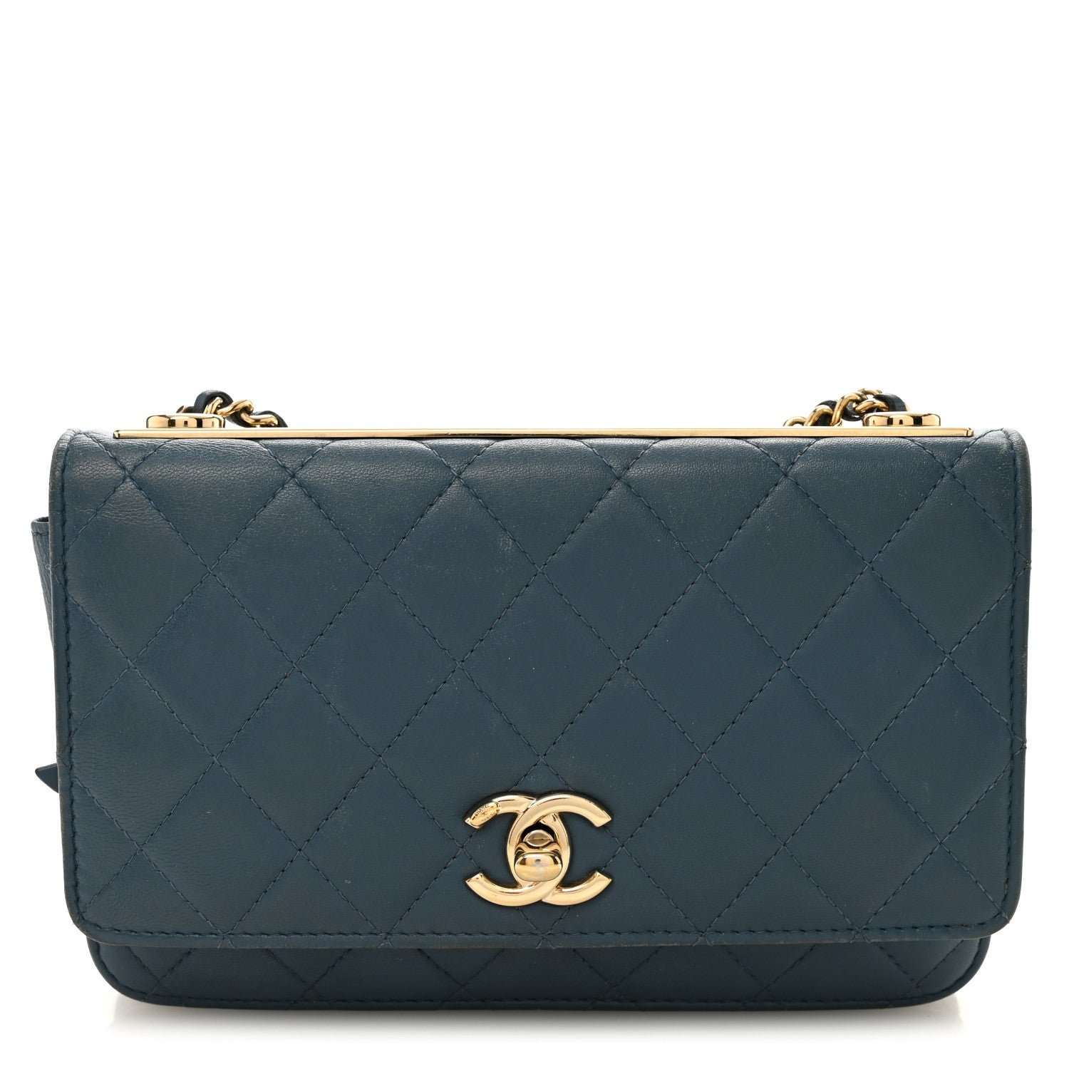 Chanel Lambskin Quilted Trendy CC Wallet On Chain WOC Blue