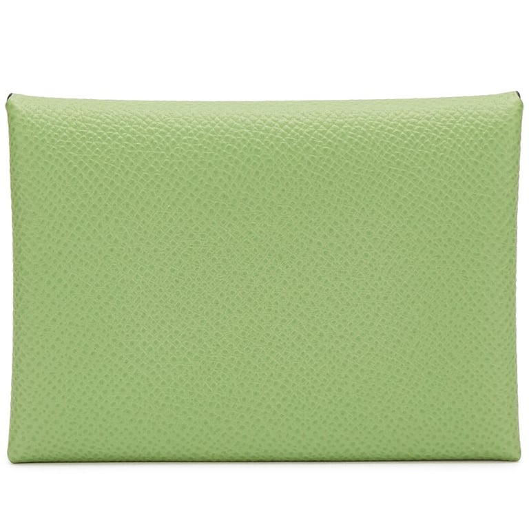 Hermes Vert Criquet Epsom Calvi Duo Card Holder Palladium Hardware, 2023