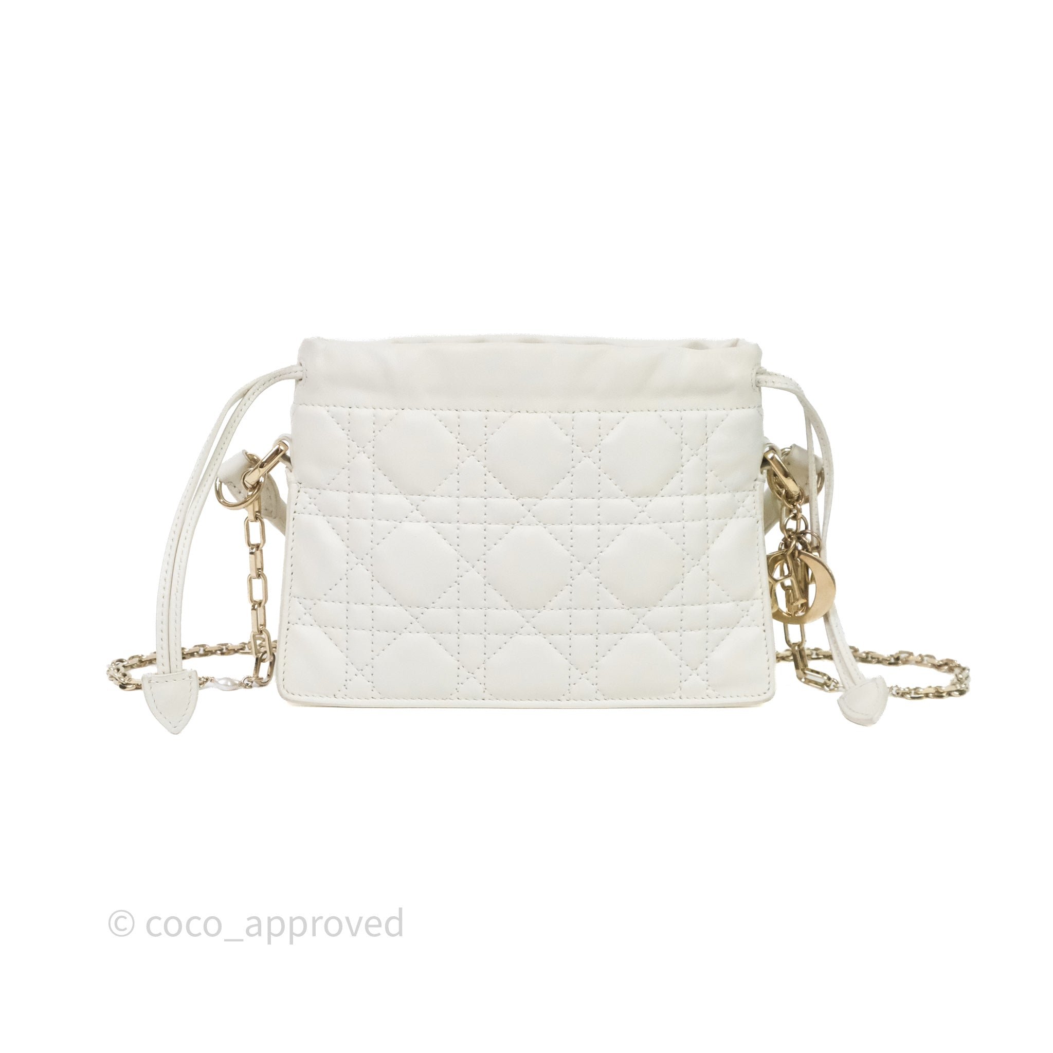 Christian Dior Lady Dior Milly Mini Bag White Cannage Lambskin Gold Hardware