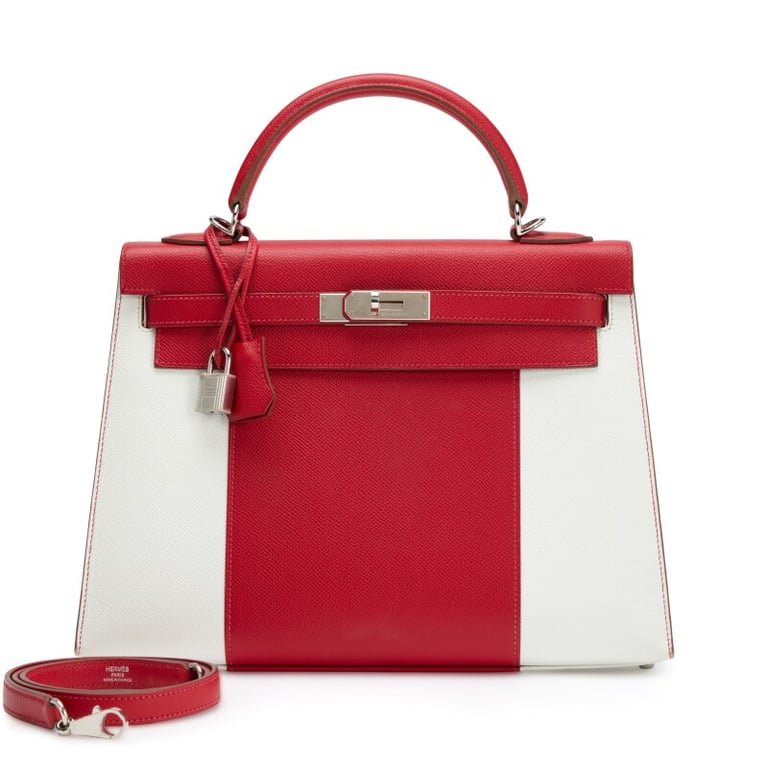 Hermes Limited Edition White and Rouge Casaque Epsom Club Kelly 32 Sellier Palladium Hardware, 2013