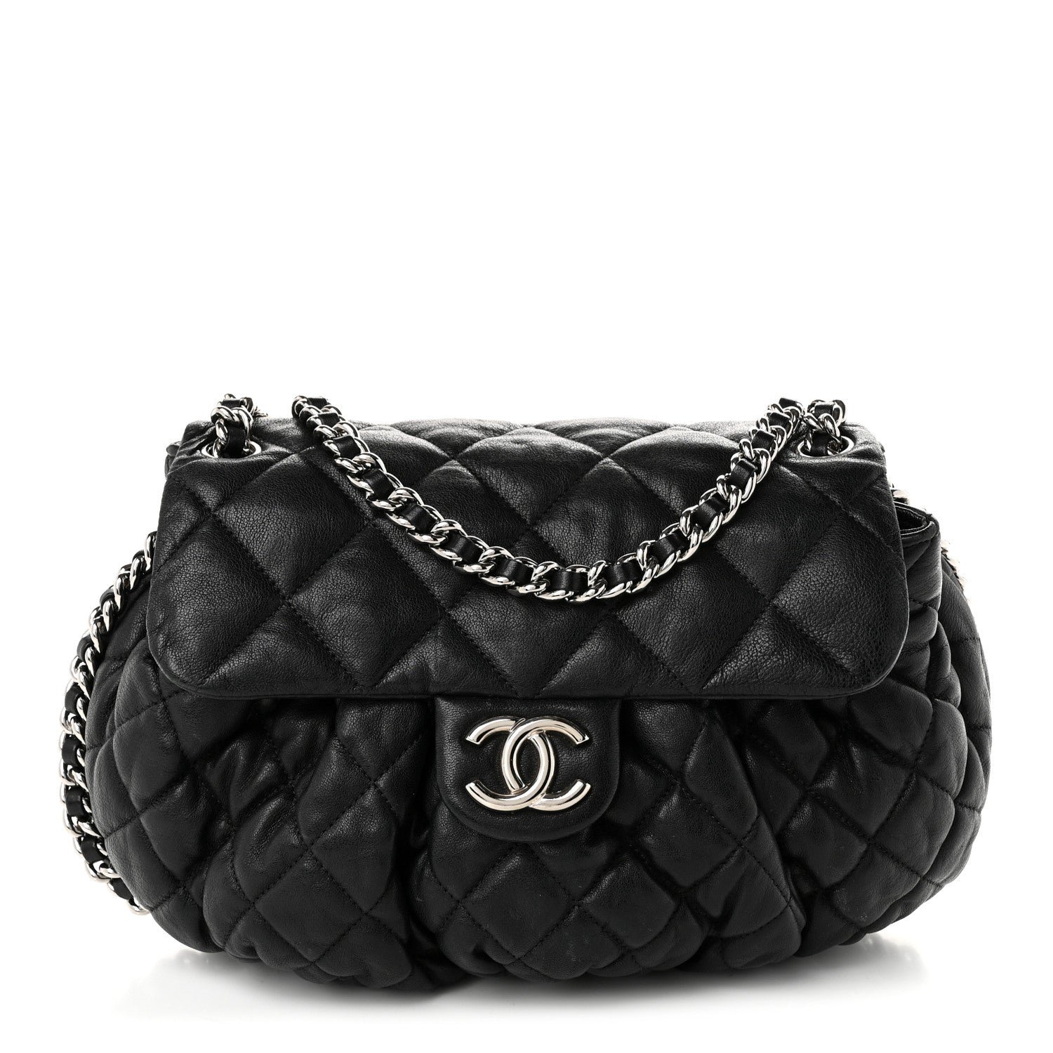 Chanel Washed Lambskin Quilted Large Chain Around Flap Black