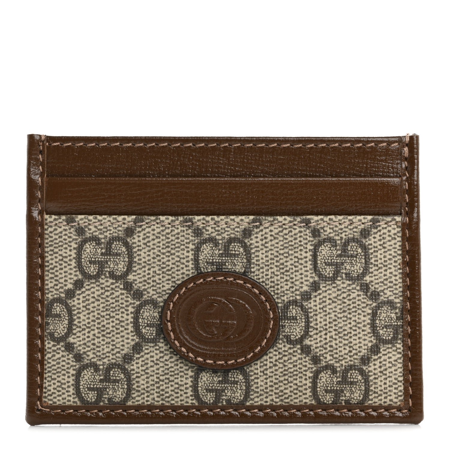 Gucci GG Supreme Monogram Azalea Calfskin Retro Interlocking G Card Holder Beige Ebony Brown Sugar