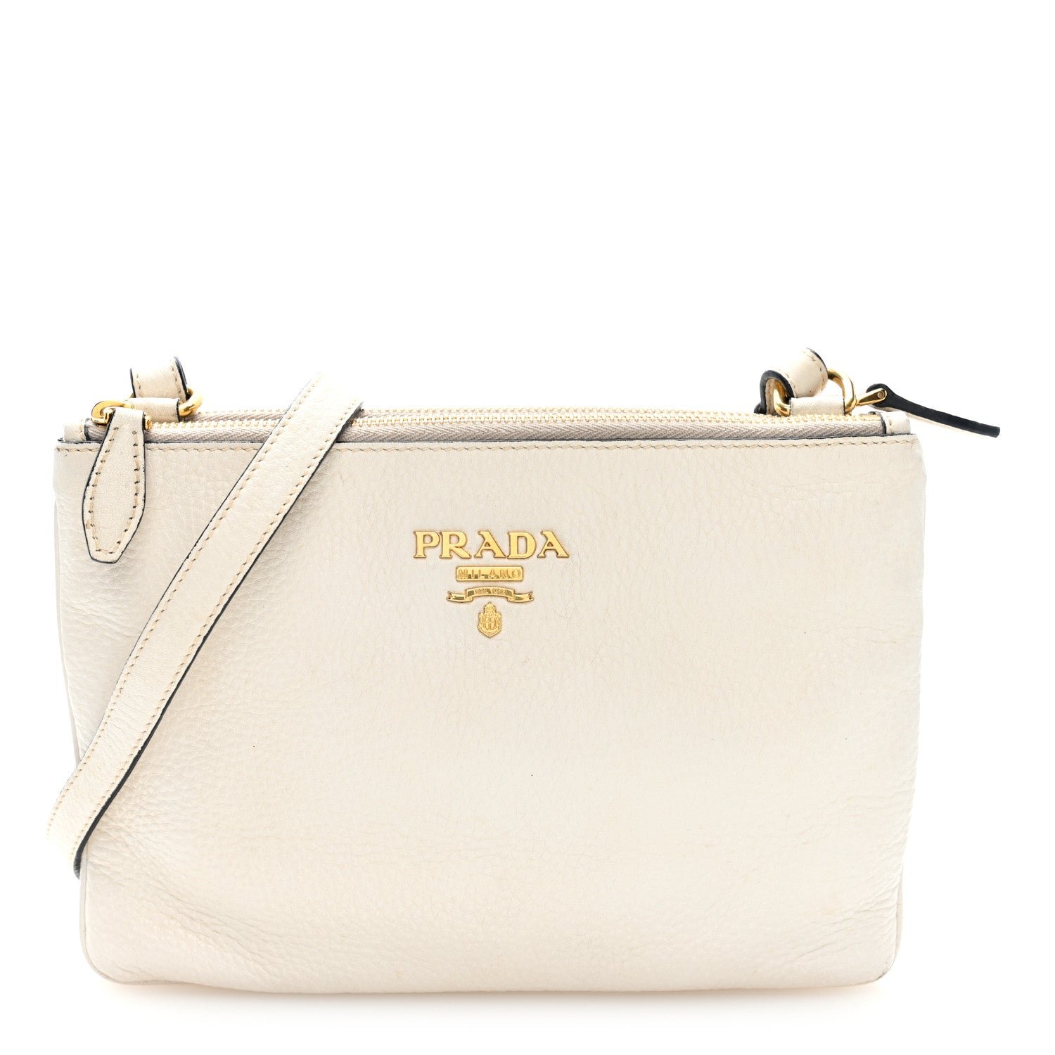 Prada Vitello Phenix Double Zip Crossbody Bag White