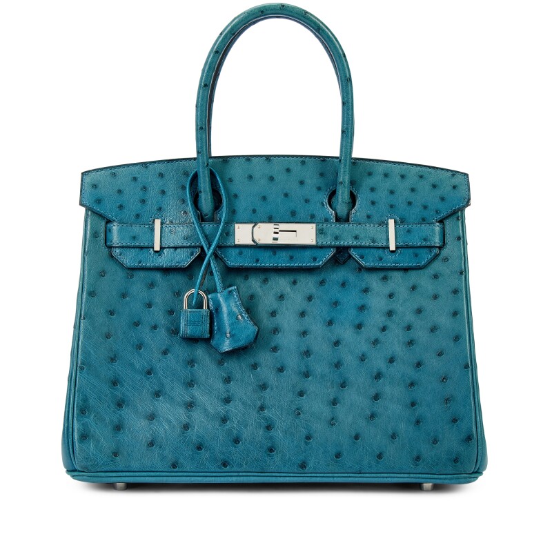 Hermes Bleu Cobalt Ostrich Birkin 30 Palladium Hardware, 2014