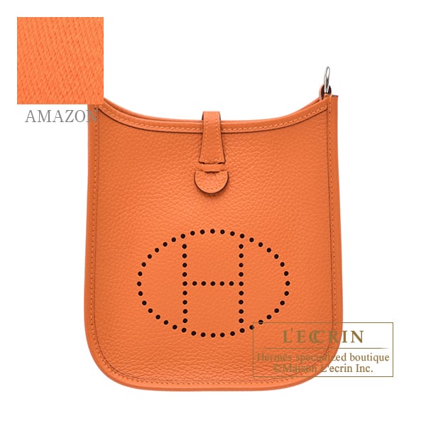Hermes Evelyne Amazon bag TPM Orange Clemence leather Silver hardware Bandouliere 111cm