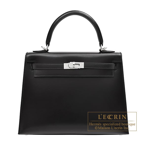 Hermes Kelly bag 25 Sellier Black Box calf leather Silver hardware