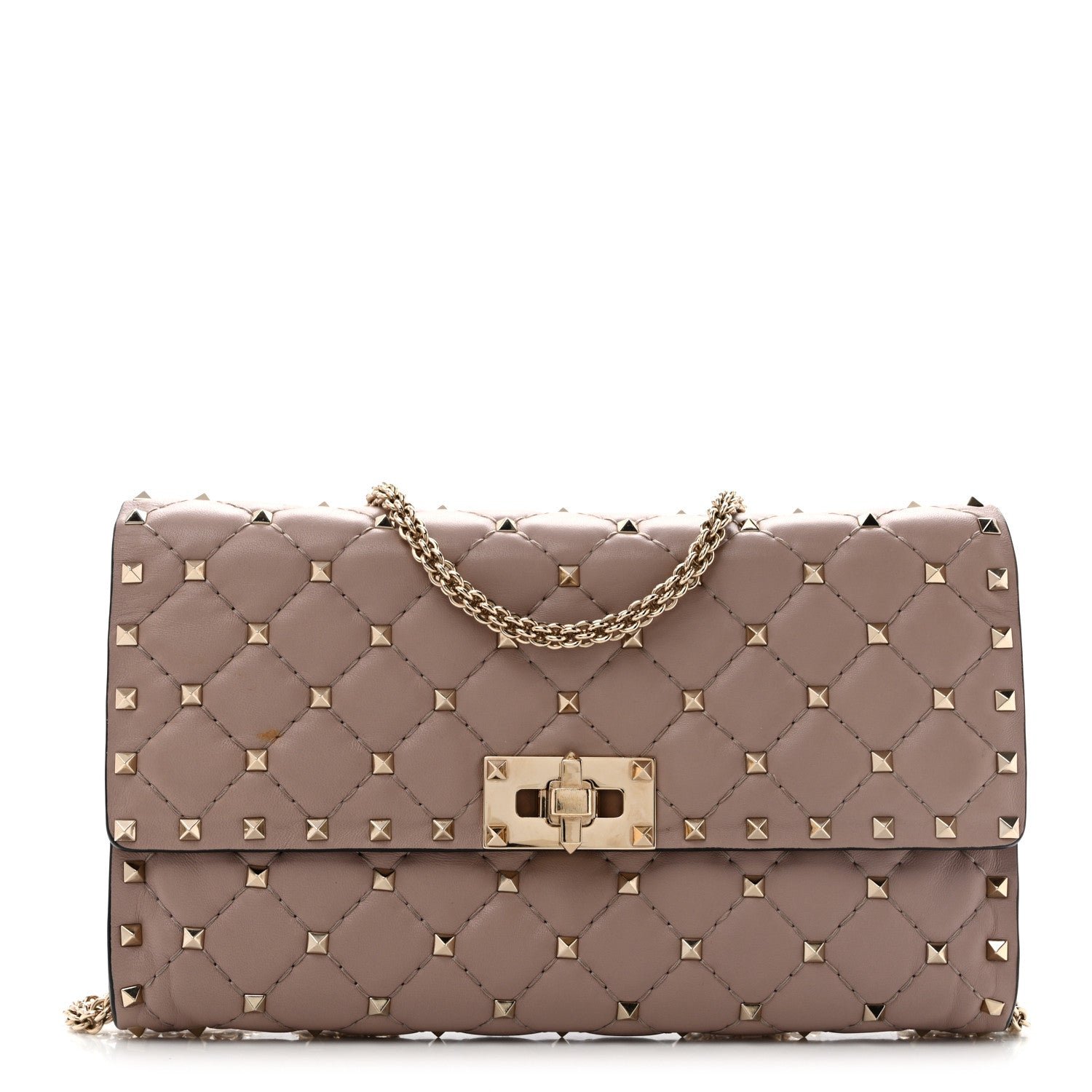 Valentino Garavani Lambskin Rockstud Spike Wallet on Chain Poudre