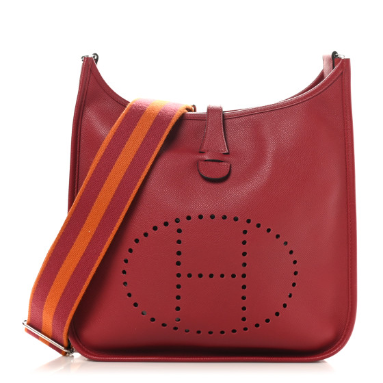 Hermes Taurillon Clemence Amazone Evelyne III PM Rouge Grenat Orange
