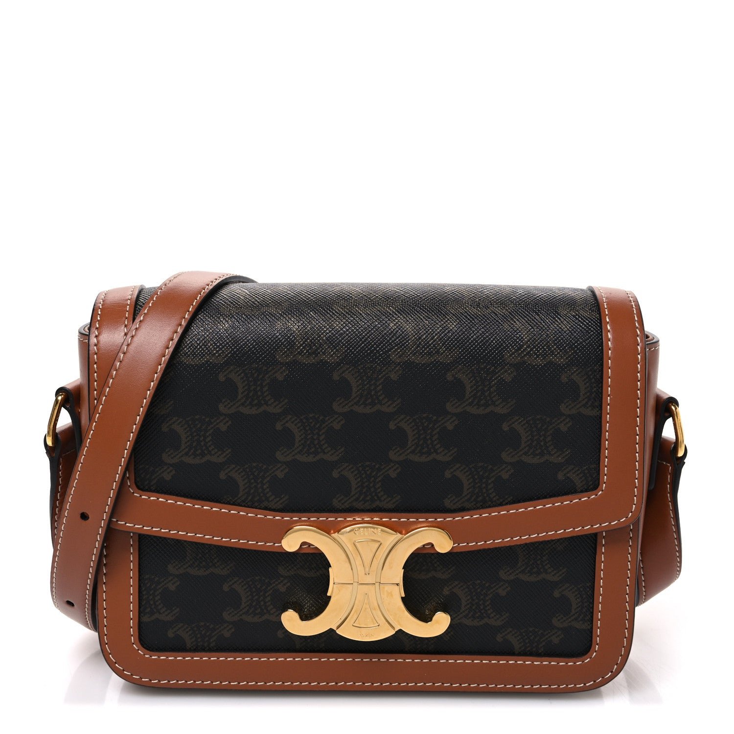 Celine Calfskin Triomphe Canvas Teen Triomphe Bag Tan