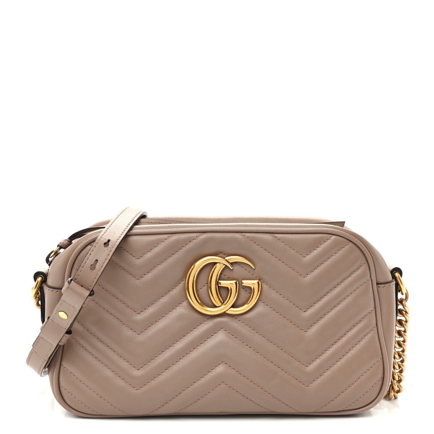 Gucci Calfskin Matelasse Small GG Marmont Chain Shoulder Bag  Porcelain Rose