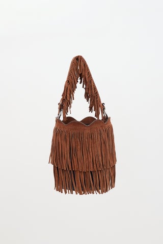 Suede & Denim Fringe Bucket Bag