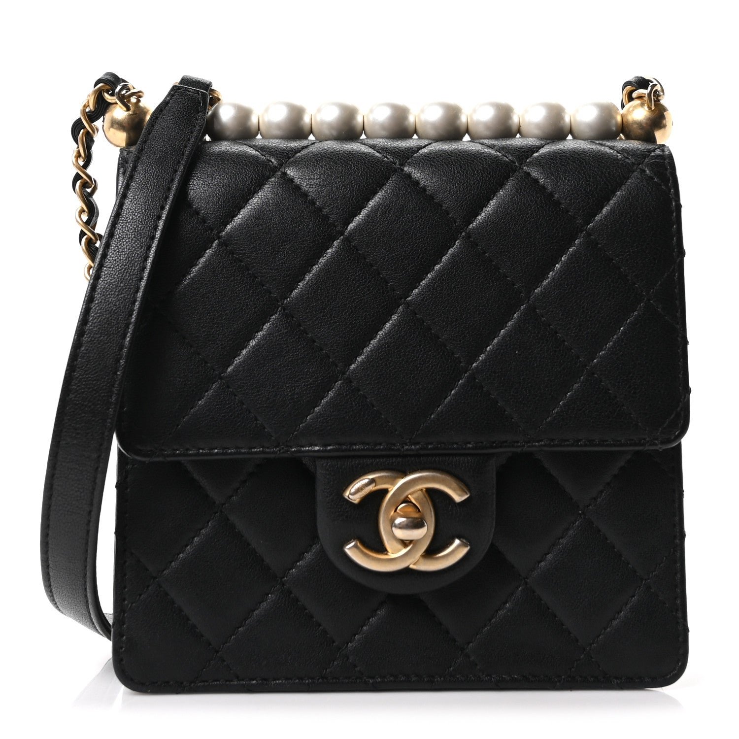 Chanel Lambskin Quilted Chic Pearls Flap Black
