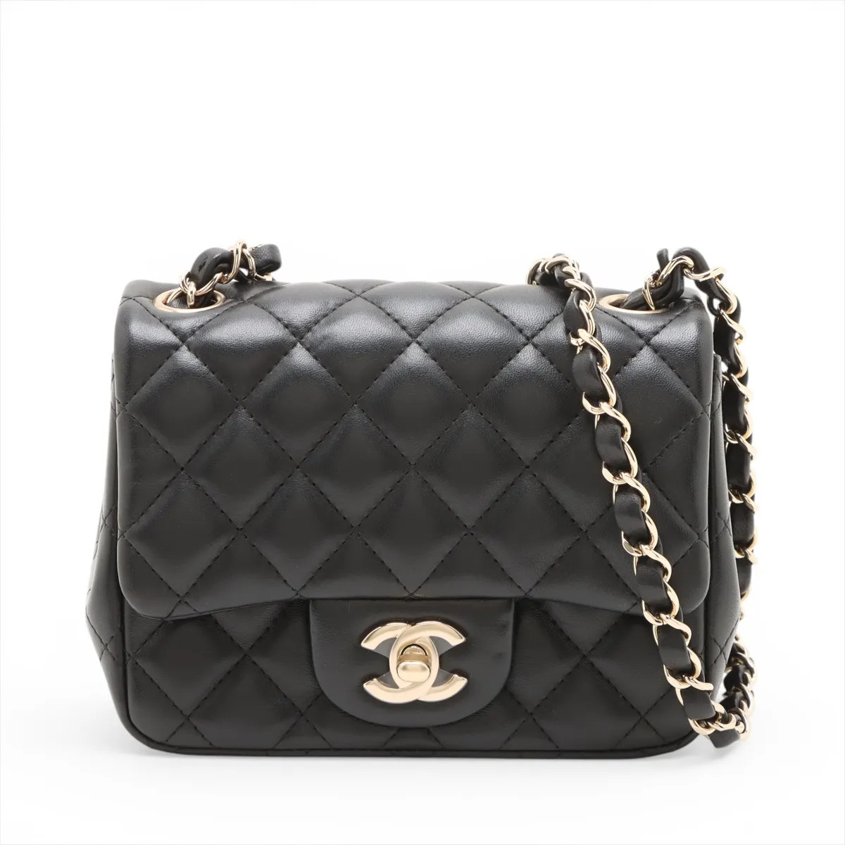 Chanel Minimatrasse 17 Lambskin Single Flap Single Chain Bag Black Gold Metal Fi