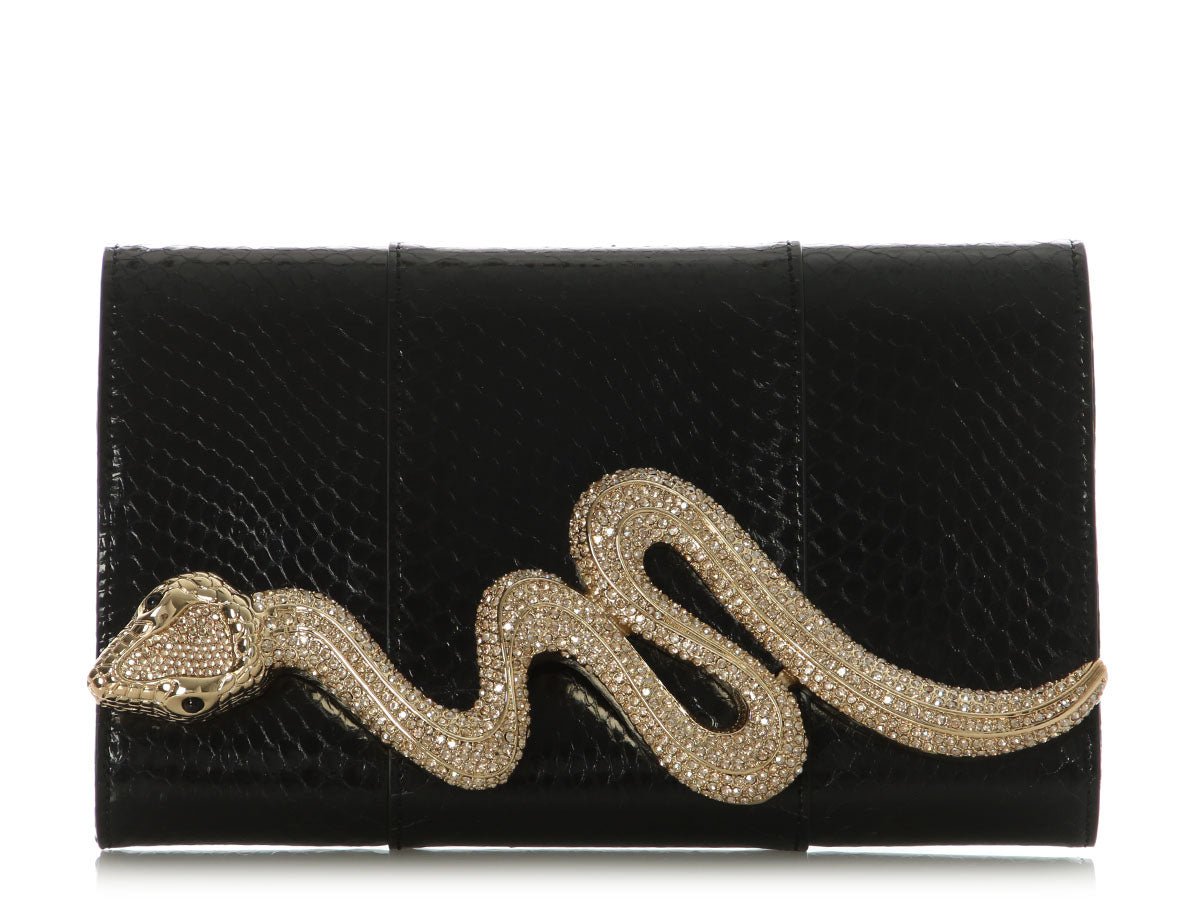Judith Leiber Judith Leiber Black Snakeskin Champagne Serpent Clutch