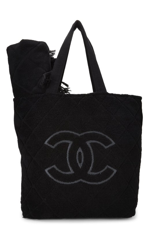 Black Terry Cloth 'CC' Beach Set