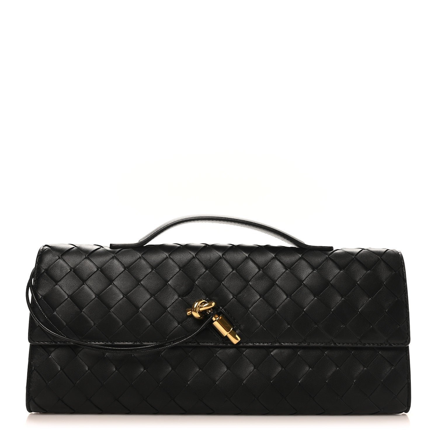 Bottega Veneta Nappa Intrecciato Long Andiamo Top Handle Clutch Black