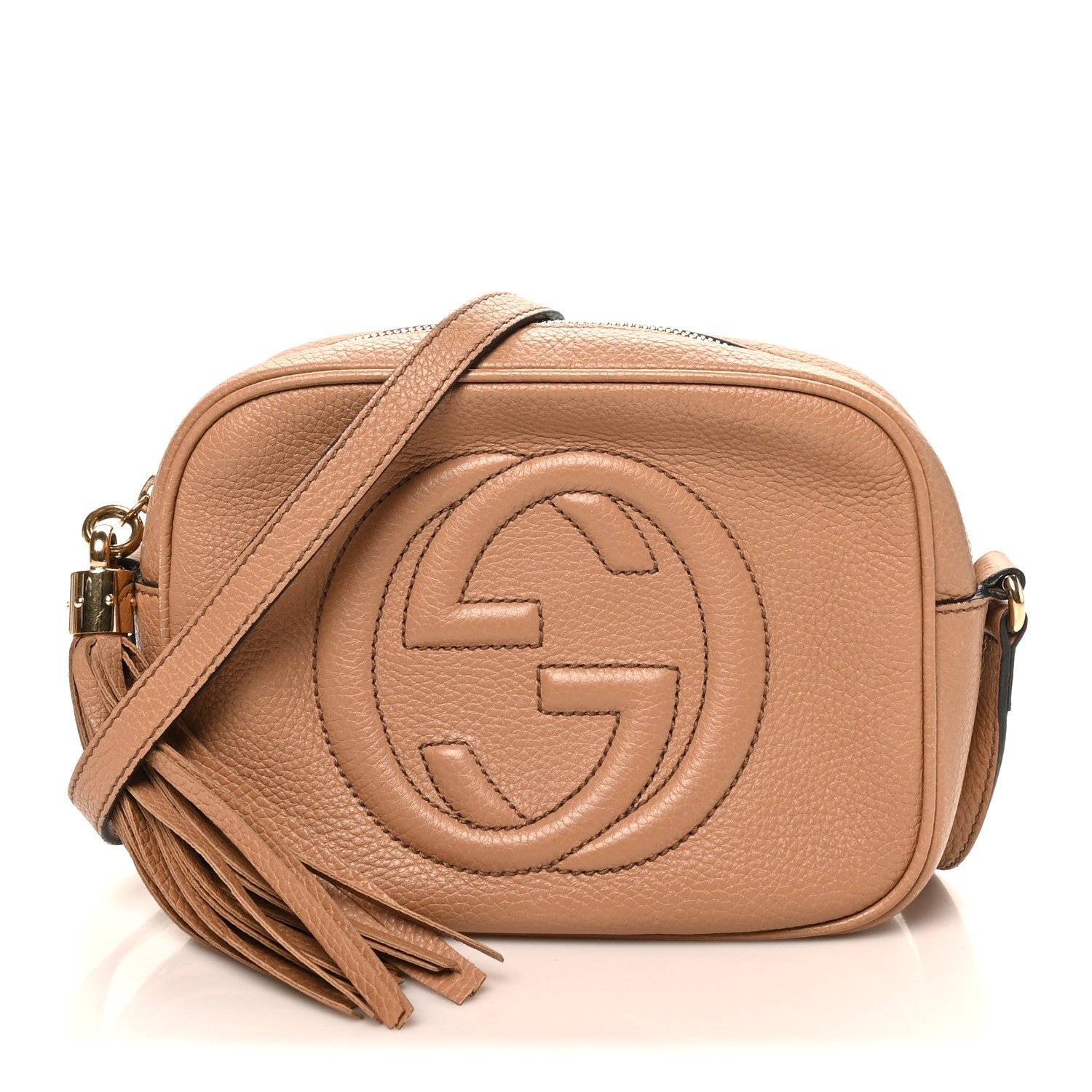 Gucci Pebbled Calfskin Small Soho Disco Bag Camelia