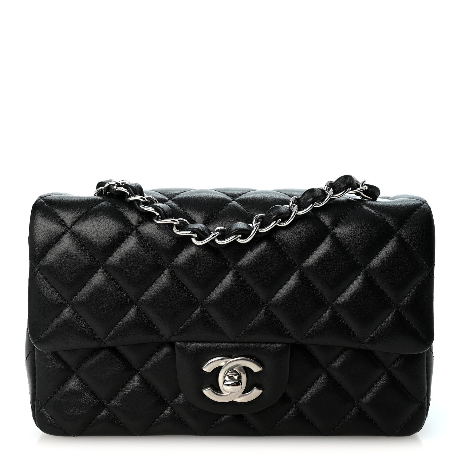 Lambskin Quilted Mini Rectangular Flap Black