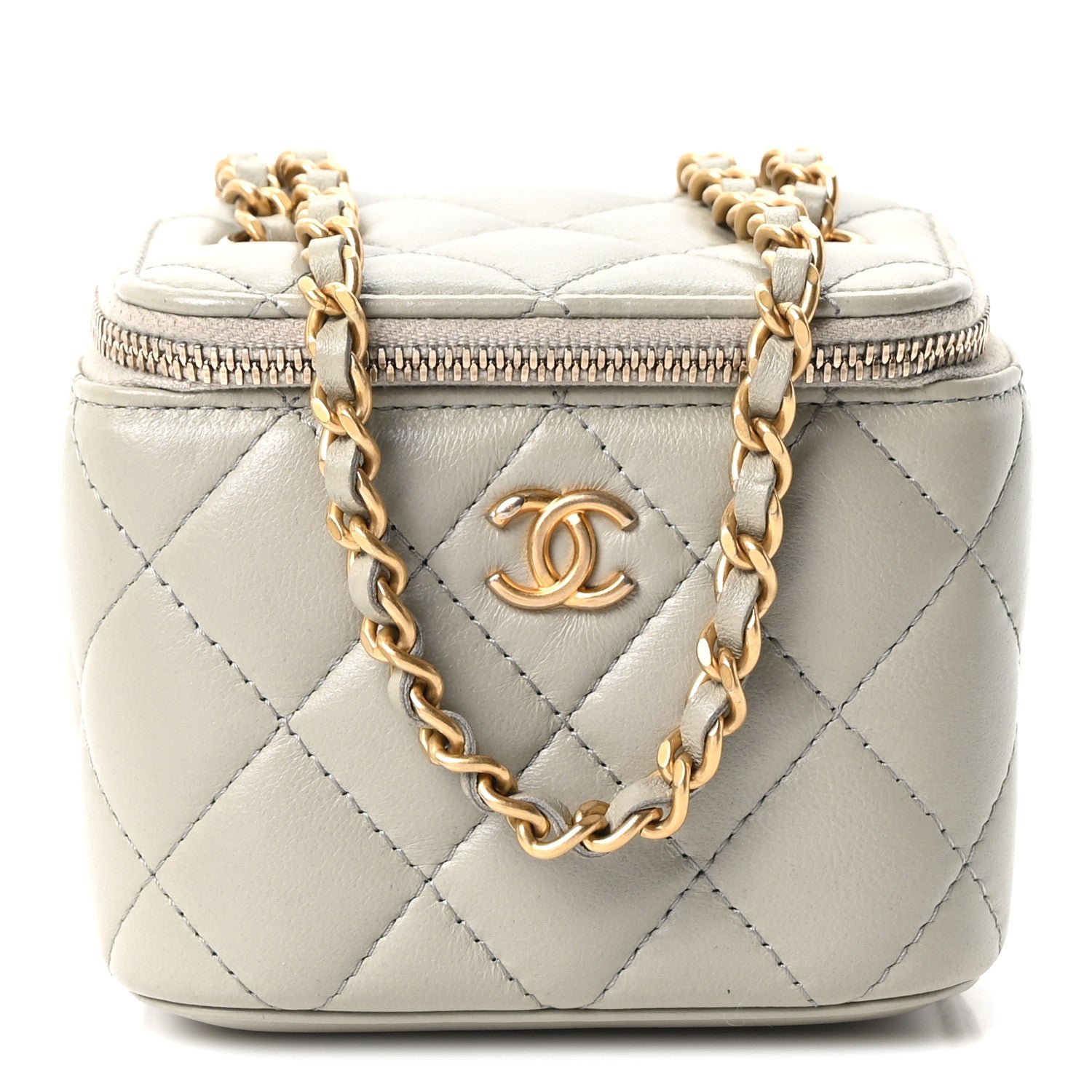 Chanel Lambskin Quilted Pearl Crush Mini Vanity Case With Chain Grey