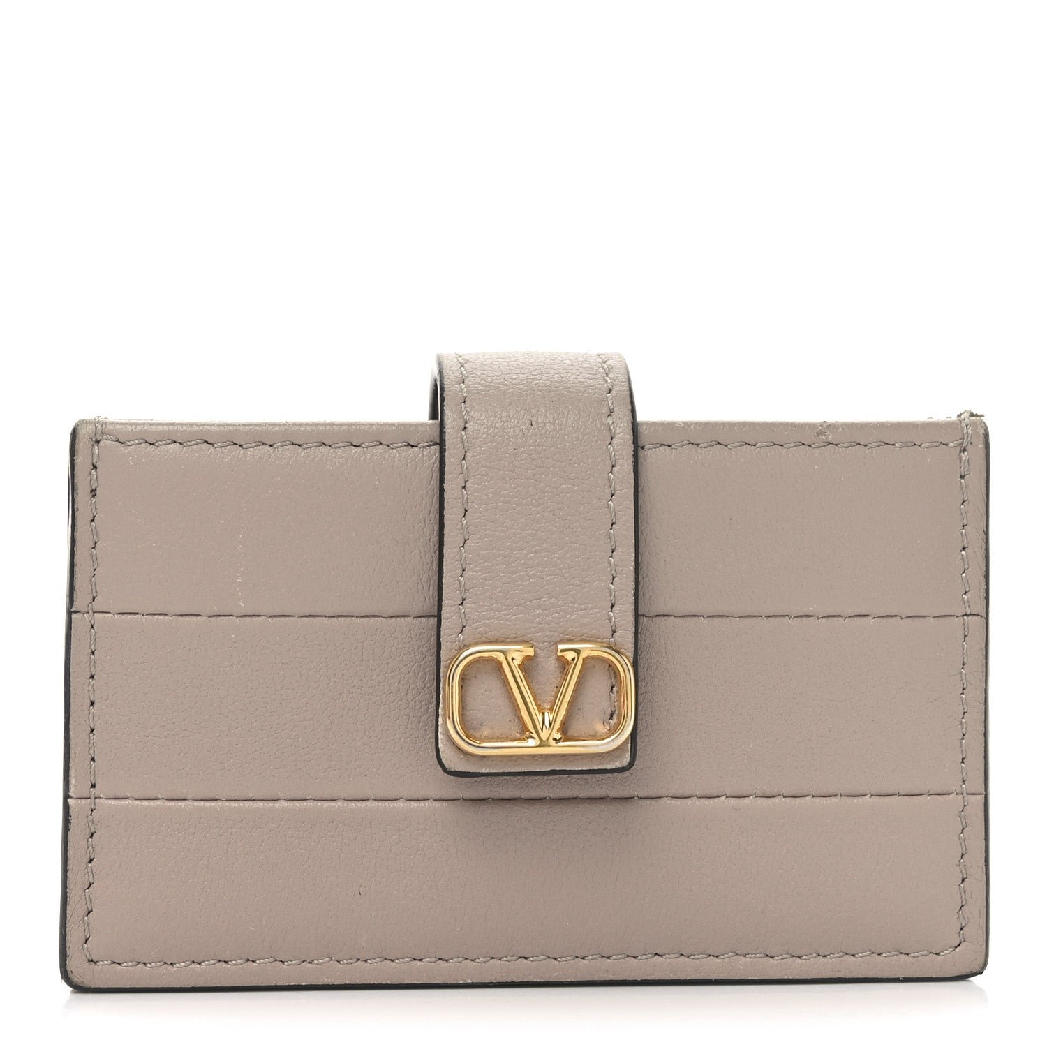 Valentino Garavani Calfskin VLogo Card Holder Beige