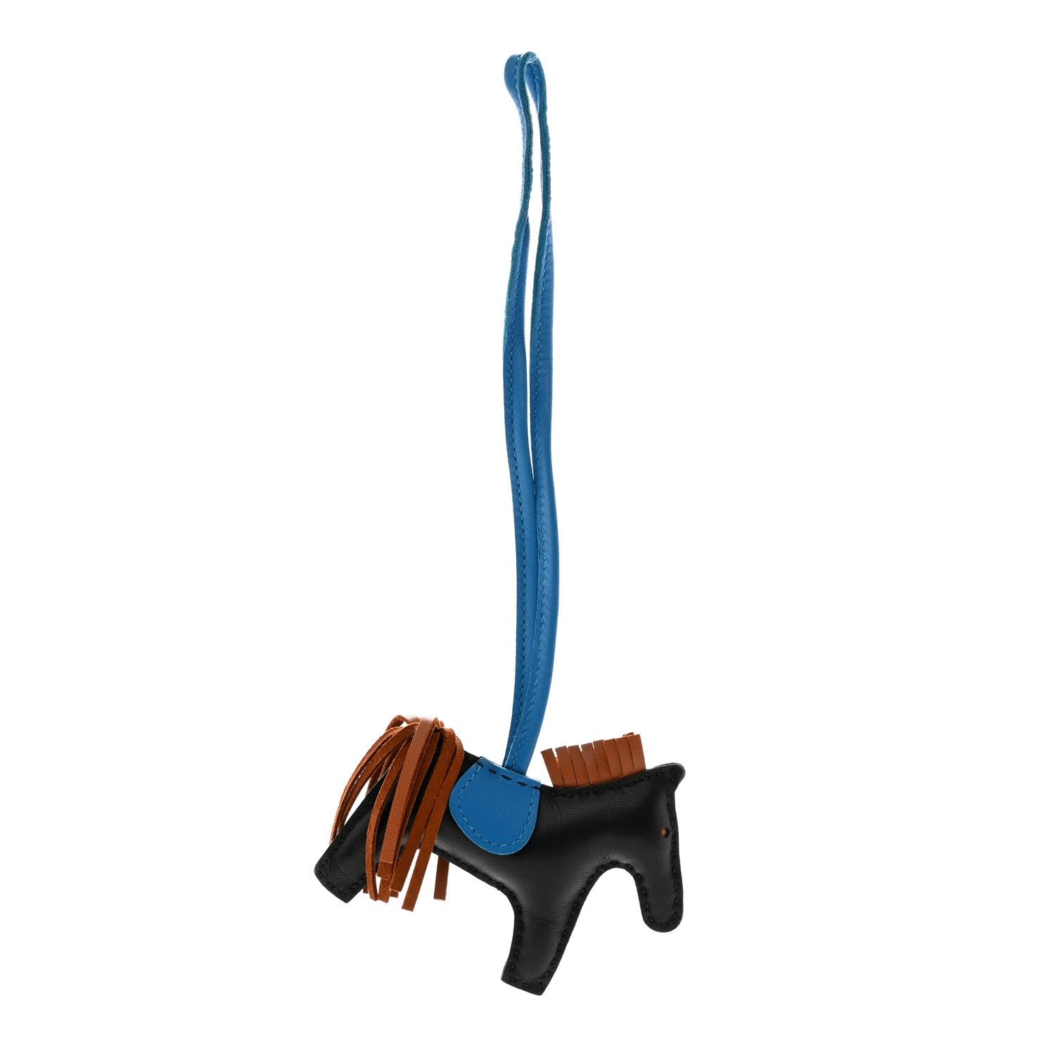 Hermes Milo Lambskin Grigri Rodeo Horse Bag Charm PM Black Gold Bleu Zanzibar