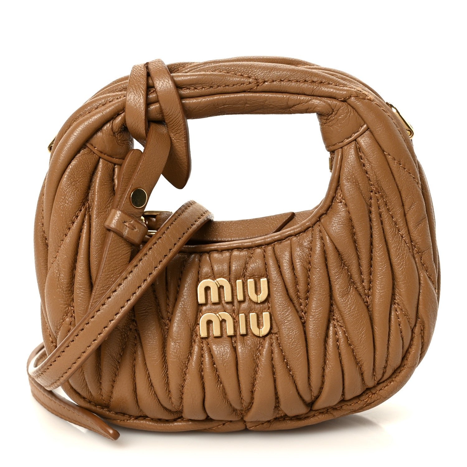 Miu Miu Nappa Matelasse Micro Wander Hobo Caramel