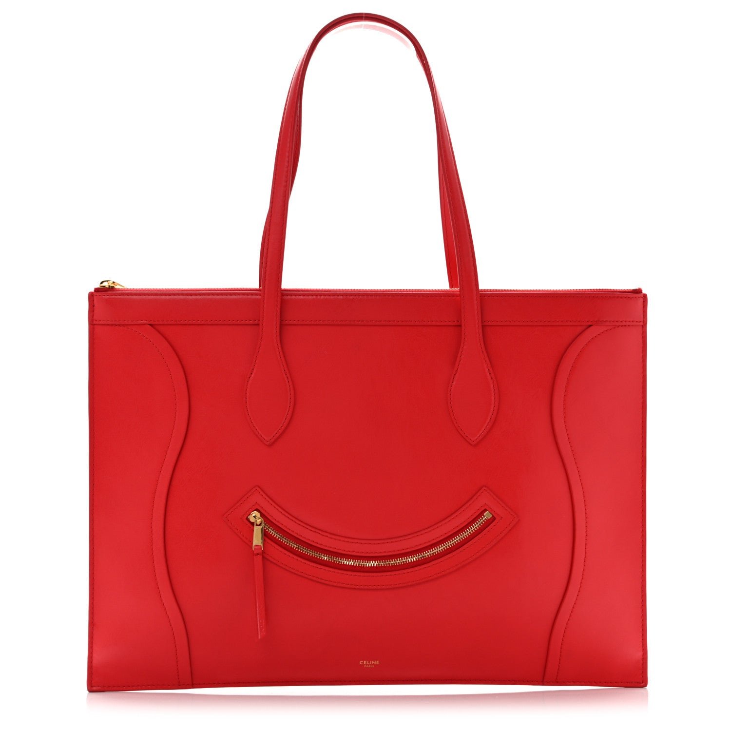 Celine Glossy Calfskin Flat Luggage Shoulder Bag Ultra Red