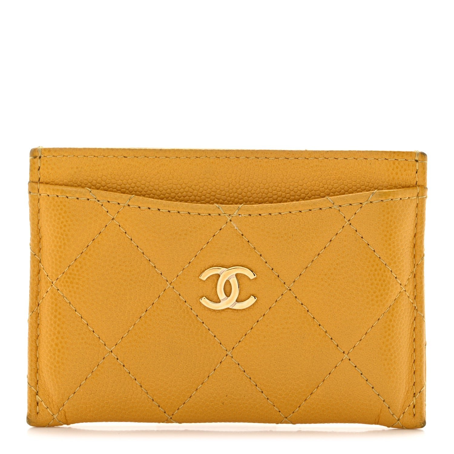 Chanel Caviar Quilted Card Holder Yellow