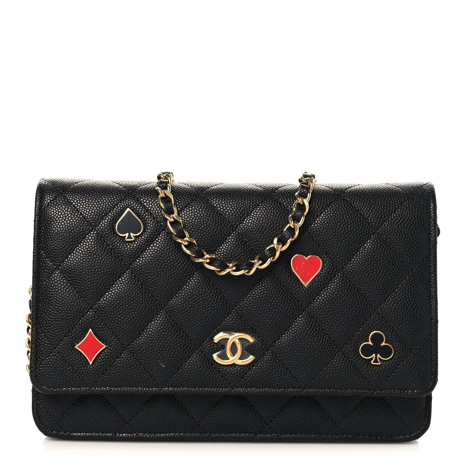 Chanel Caviar Quilted Enamel Coco Casino Wallet On Chain WOC Black