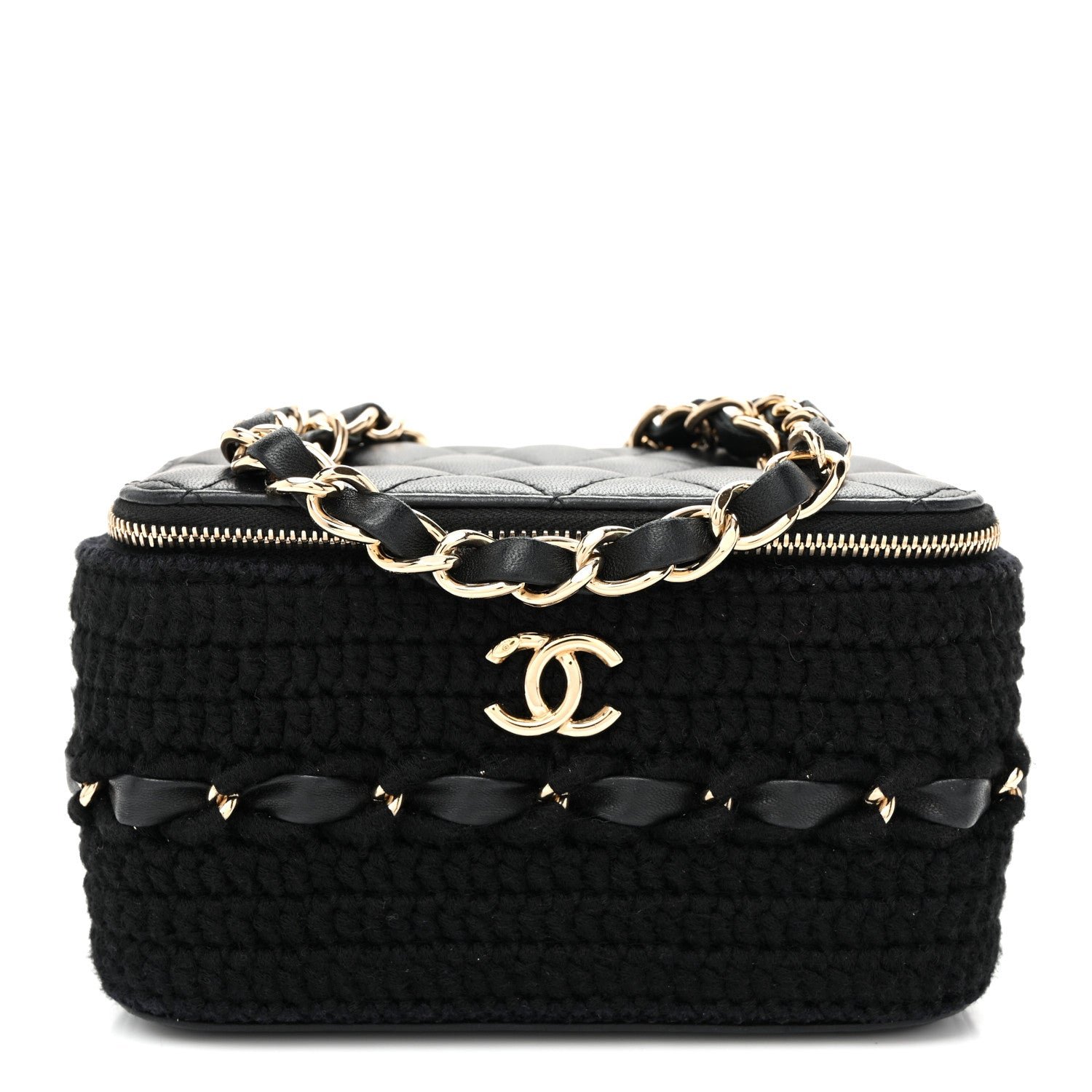 Chanel Lambskin Crochet Quilted Small Vanity Case With Chain Black