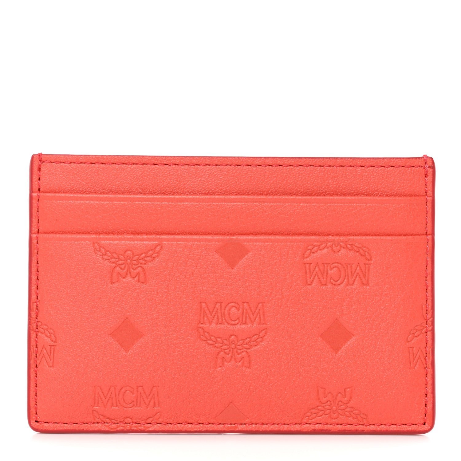 MCM Calfskin Ottomar Monogram Card Case Hot Coral