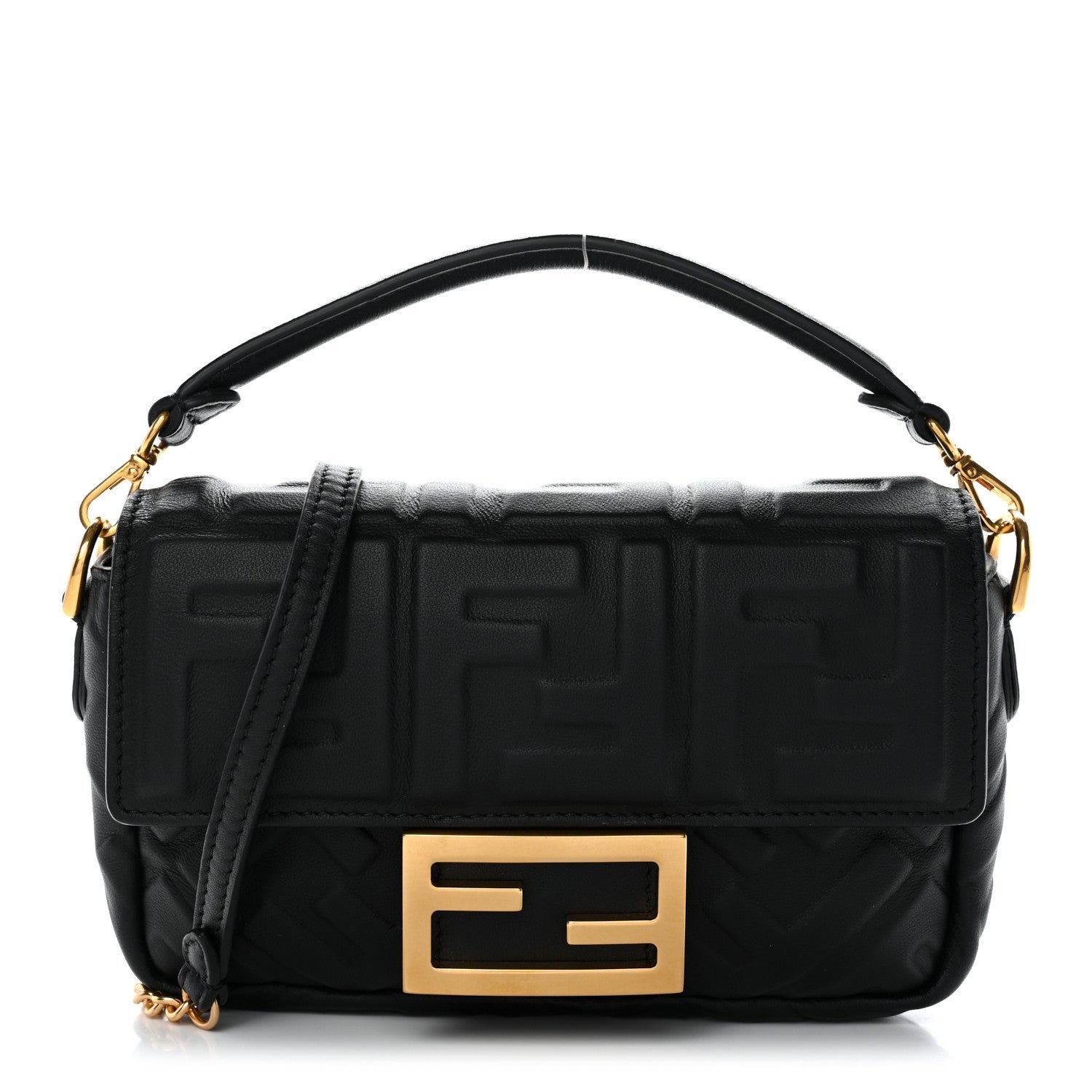 Fendi Fendi Nappa FF 1974 Embossed Mini Baguette Black