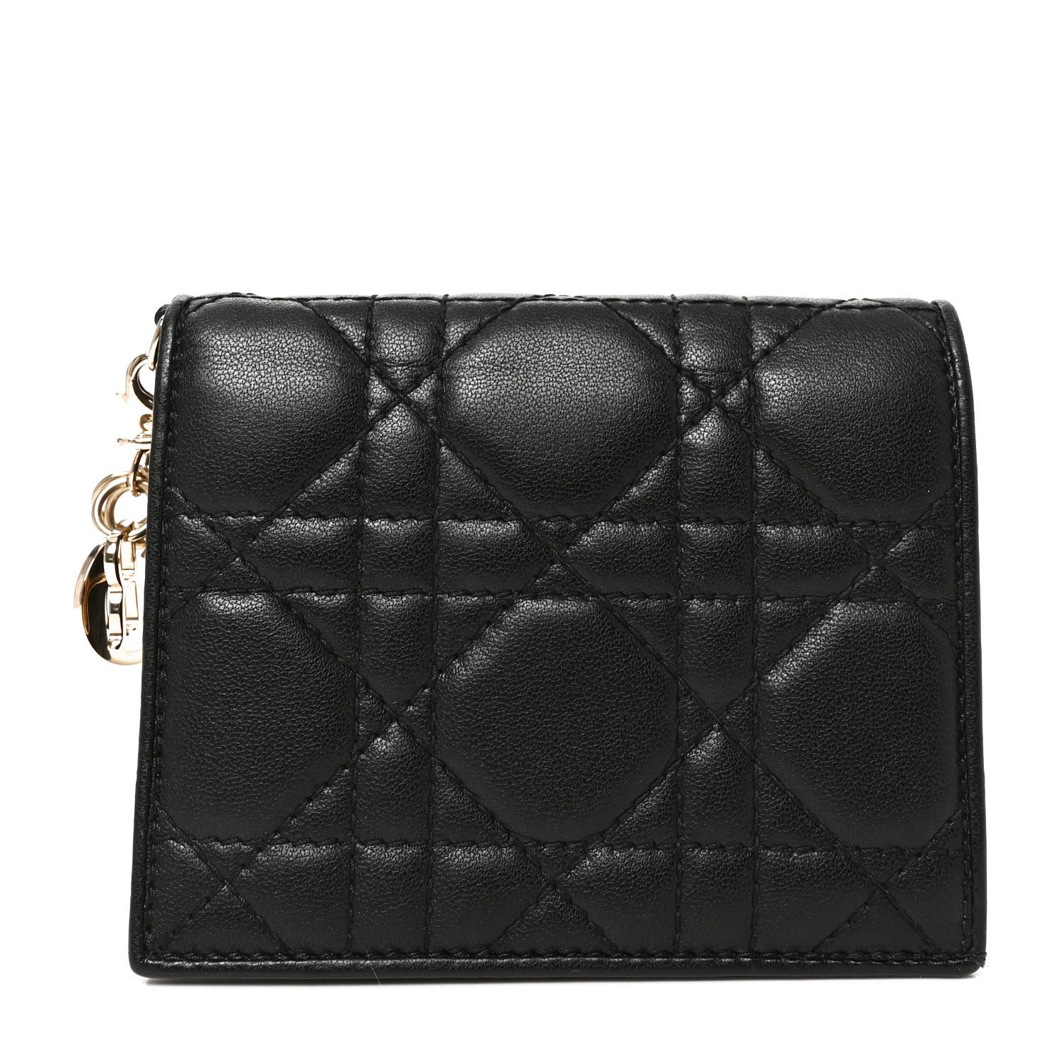 Lambskin Cannage Small Lady Dior Flap Card Holder Black