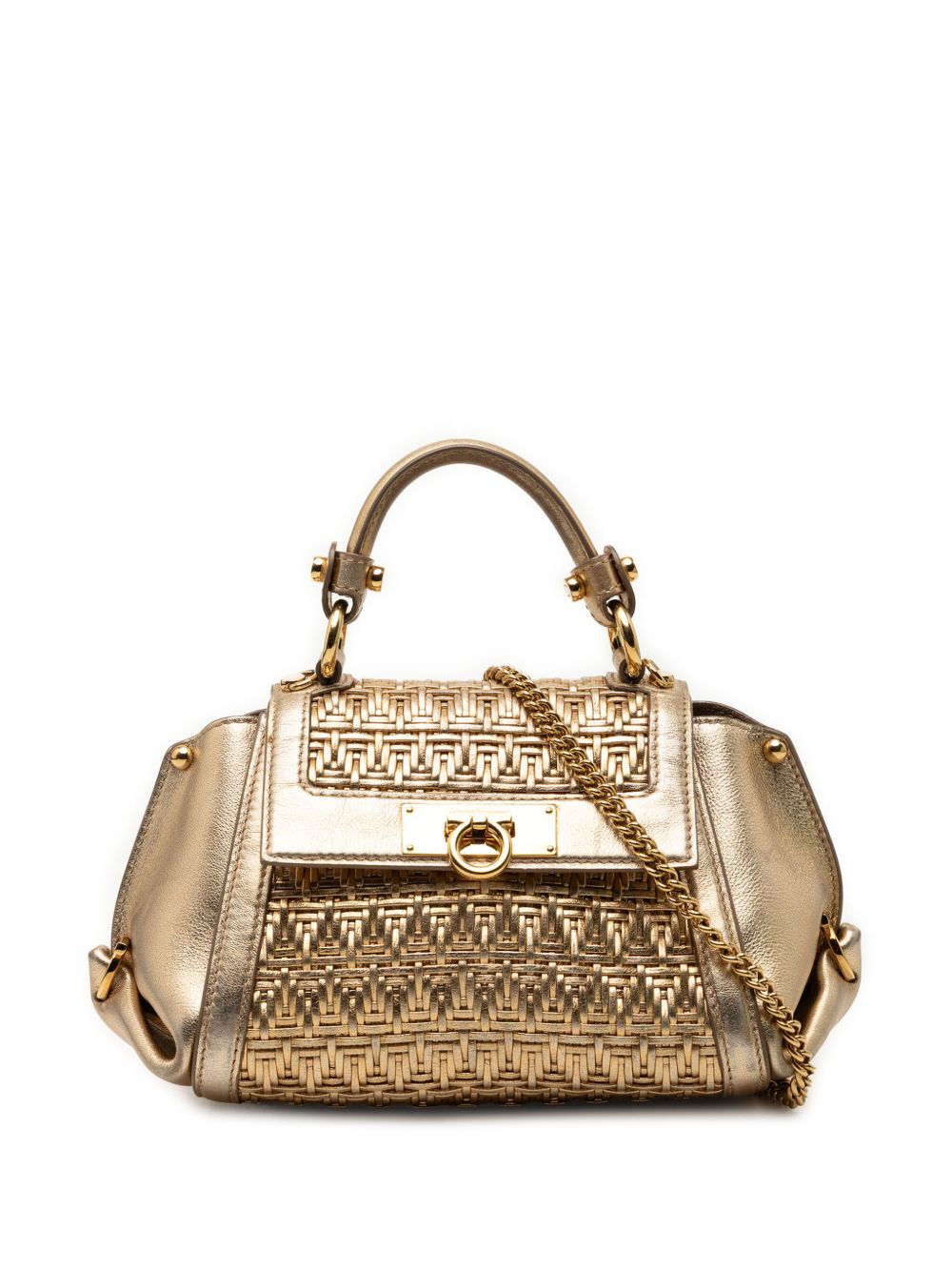 2010-2026 Mini Metallic Woven Leather Gancini Sofia satchel