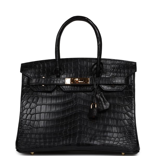 Pre-owned Hermes Birkin 30 Black Matte Niloticus Crocodile Gold Hardware