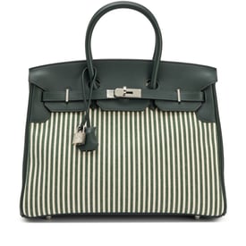 Hermes Limited Edition Vert Anglais Swift and Toile Riga Birkin 35 Palladium Hardware, 2016