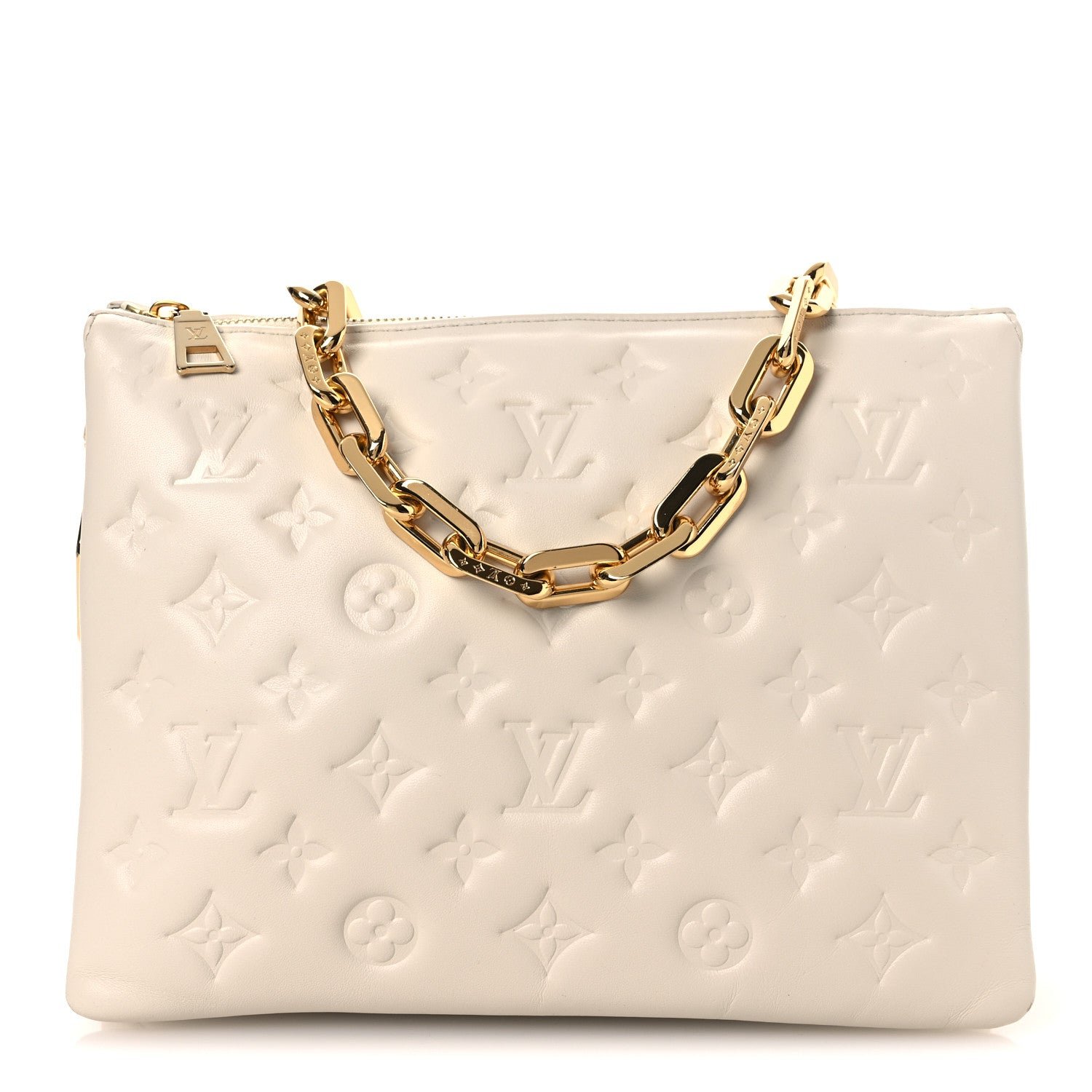 Louis Vuitton Lambskin Embossed Monogram Coussin BB White