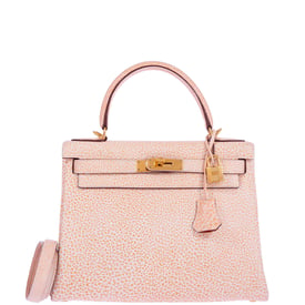 Hermes Hermès Kelly 28 Retourne Orange Dalmatian Buffalo Skipper Gold Hardware