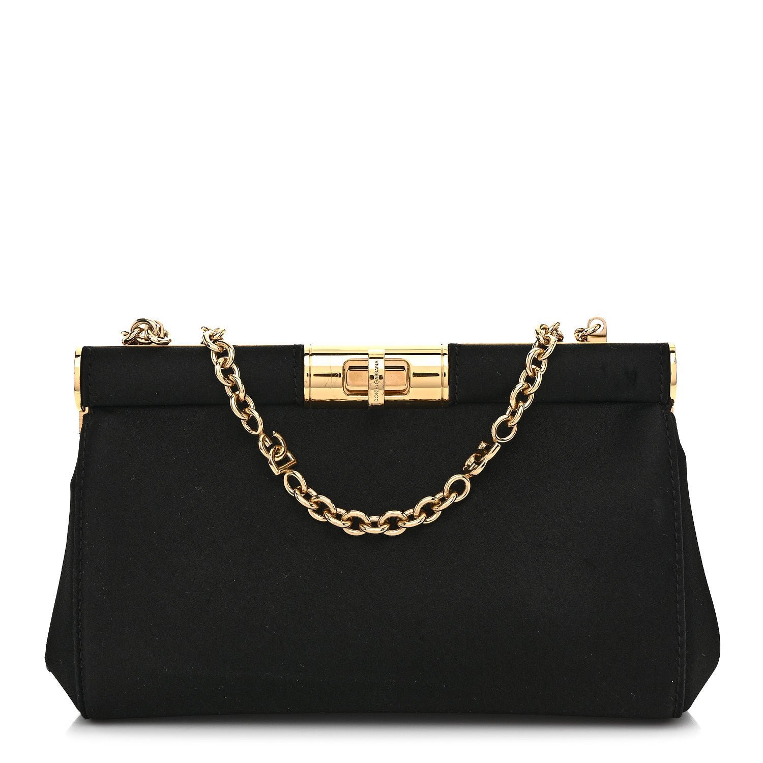 Dolce & Gabbana Satin Small Marlene Chain Clutch Black