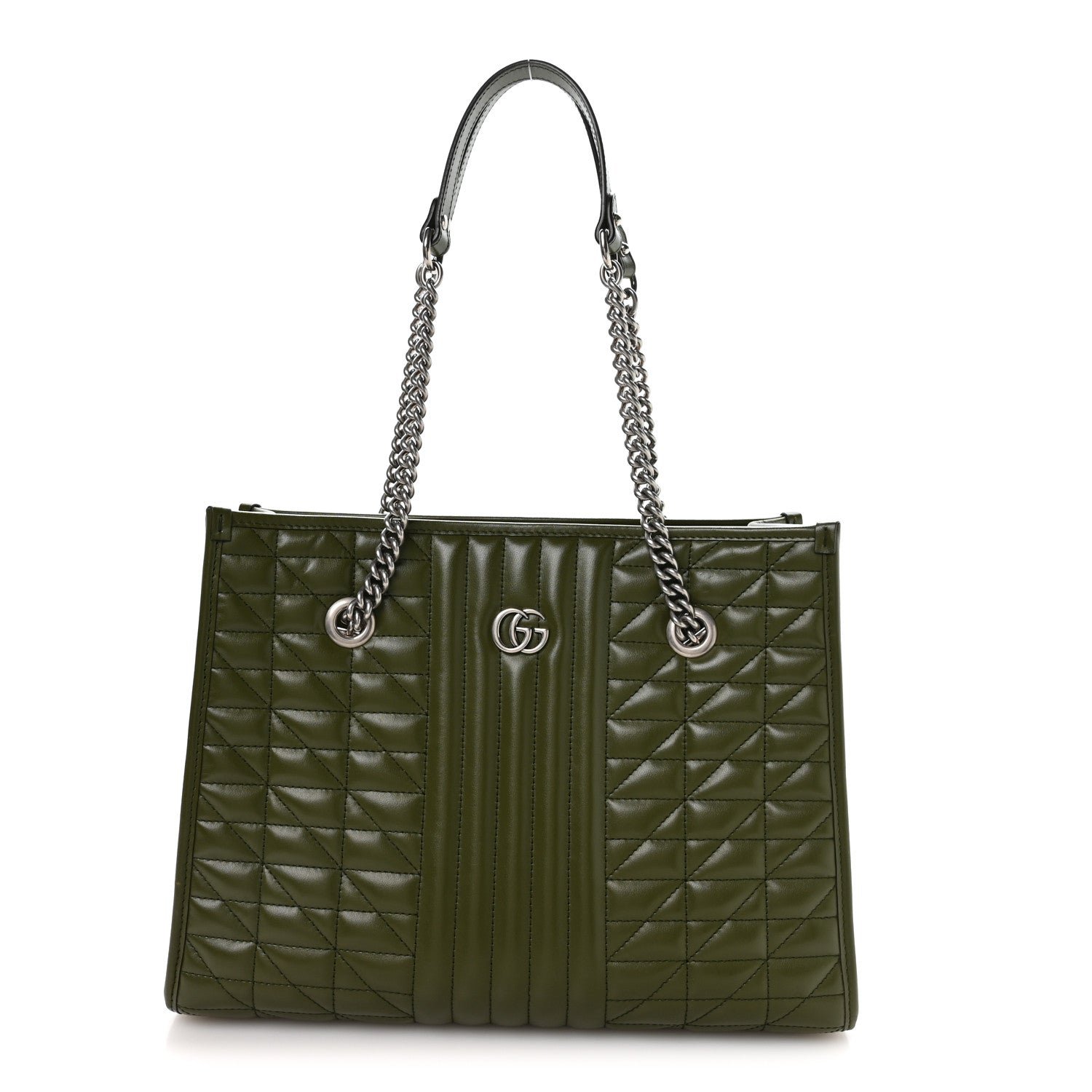 Gucci Calfskin Matelasse Aria Medium GG Marmont Shoulder Tote Military Wood
