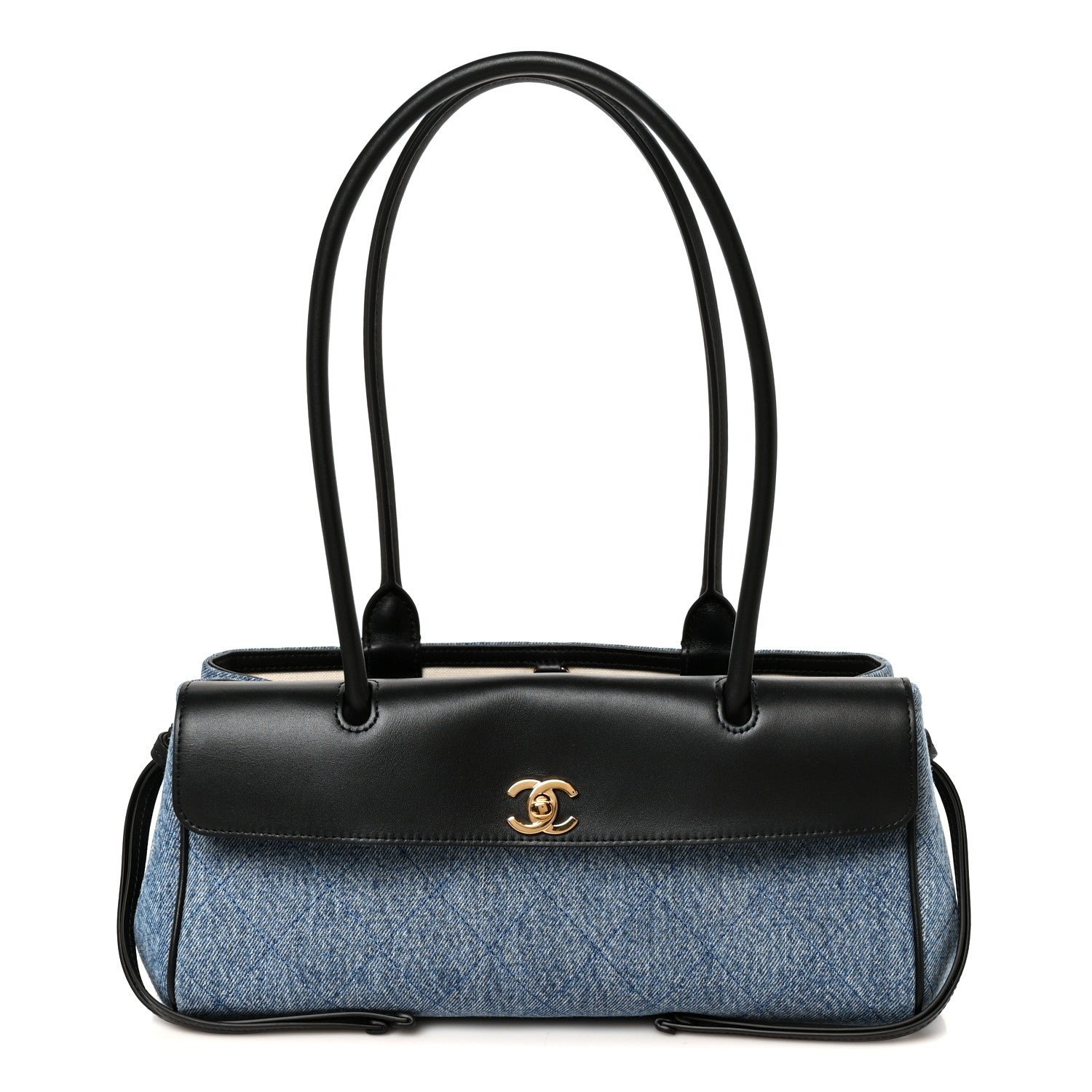 Chanel Calfskin Denim Stitched Urban Essentials Small Shopping Bag Blue Black