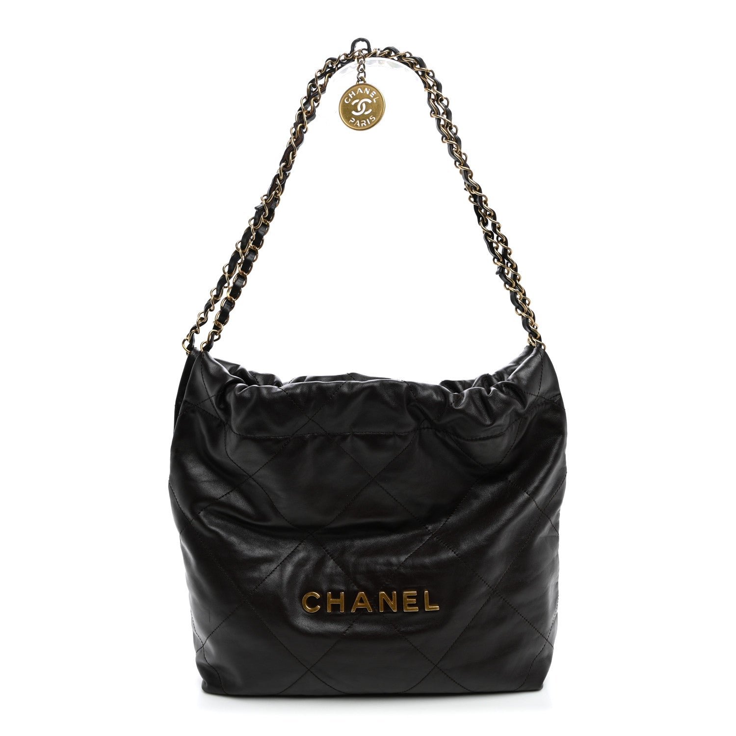 Chanel Shiny Calfskin Quilted Small Chanel 22 Dark Brown